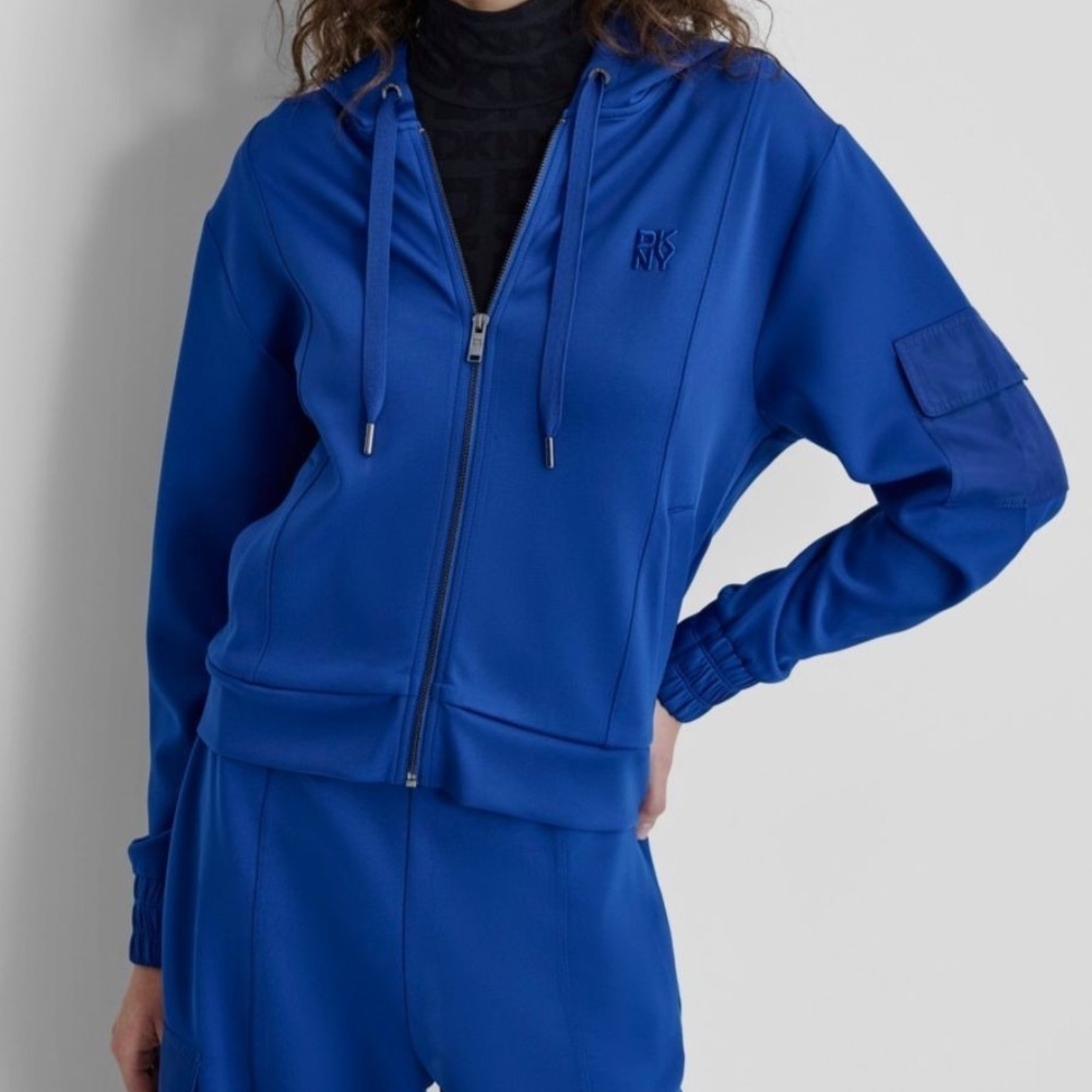 DKNY Caro Hoodie Sweater Top, with Pocket Detail on the Sleeve